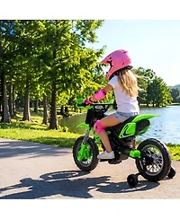 Single Seat 12V Kids Ride On Motorcycle Toy Ages 3-6, Battery Powered Electric Off-Road Vehicle with Lights, Orange/Red/Green