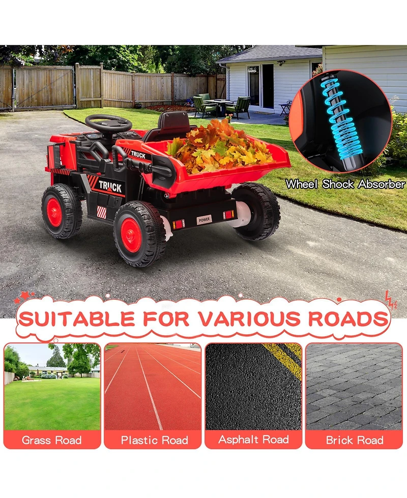 32.3x21.5x13.7 Inch 12V Kids Electric Mining Dump Truck Ride On, Construction Vehicle Toy with Sounds, Outdoor Toy for Boys Girls, Red, Ages 3-6