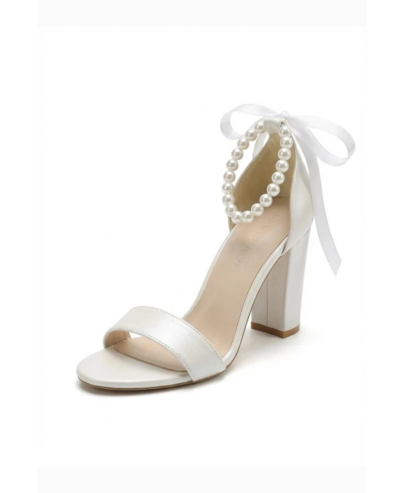 Forever and Always Shoes Women's Althea Pearl Ankle Strap Block Heel Sandal