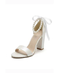 Forever and Always Shoes Women's Althea Pearl Ankle Strap Block Heel Sandal