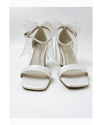 Forever and Always Shoes Women's Evarose Bow Detail Block Heel Bridal Sandal