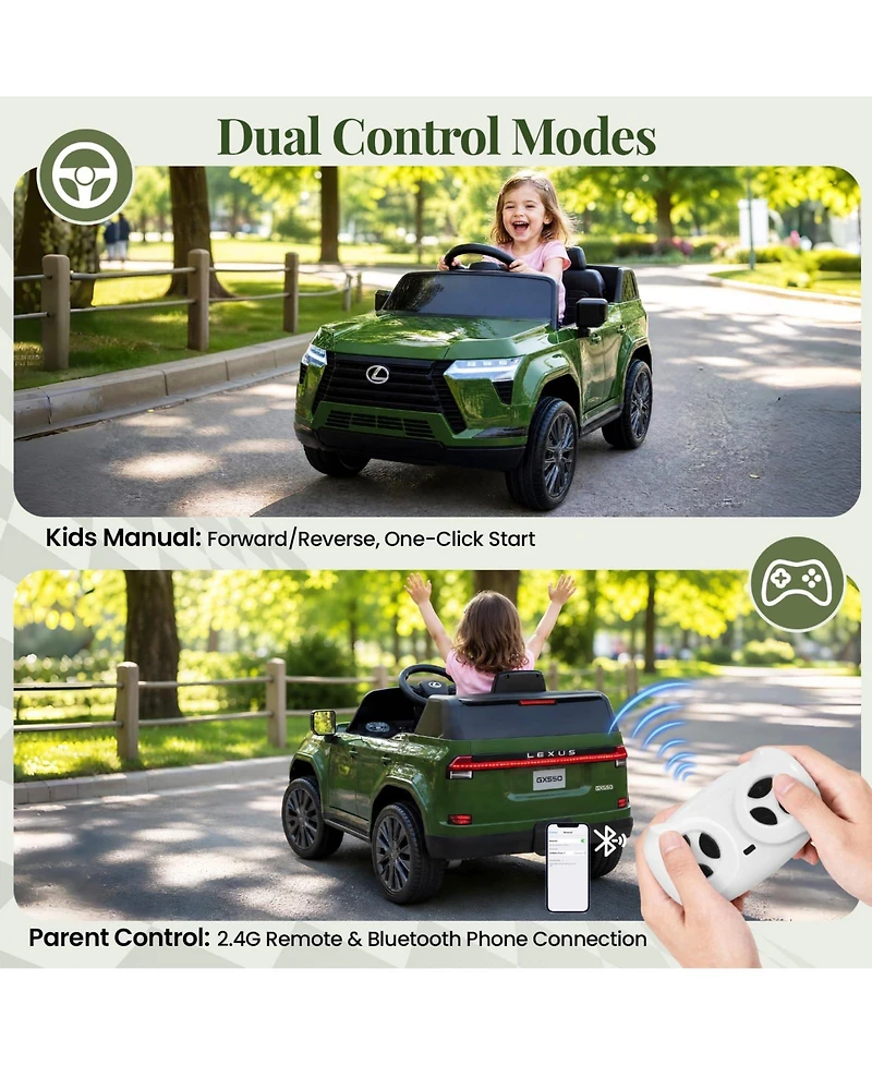 42 Inch Licensed Lexus Ride On Car, 12V Kids Electric Vehicle with Remote Control and Led Lights, Red/Green/Gray/Black/White, Ages 3-6