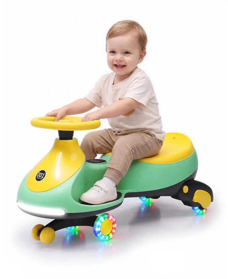 31 Inch Kids 12V Ride On Twist Car, Electric Battery Powered Trolley Car with Foot Pedal, Light Pink/Blue/Gray/Yellow/Red/Black/Green/White, Ages 3-6