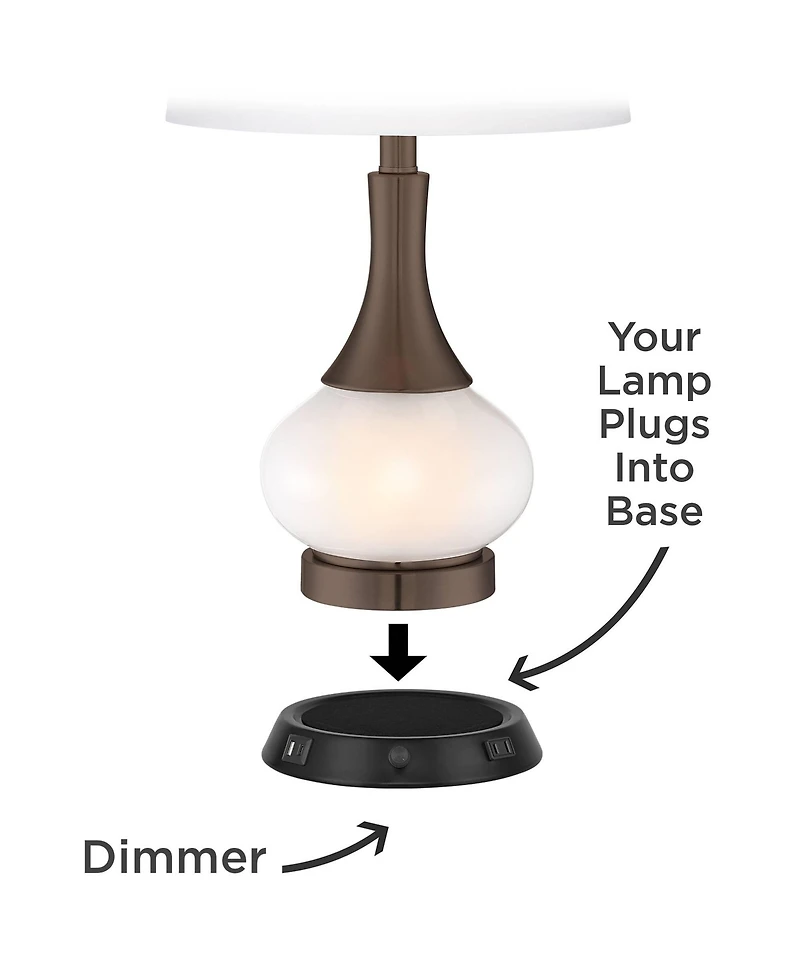 Possini Euro Design Cosgrove Modern Mid Century Table Lamp 26 1/2" High White Glazed Ceramic with Usb Charging Port Brown Linen Drum Shade for Desk