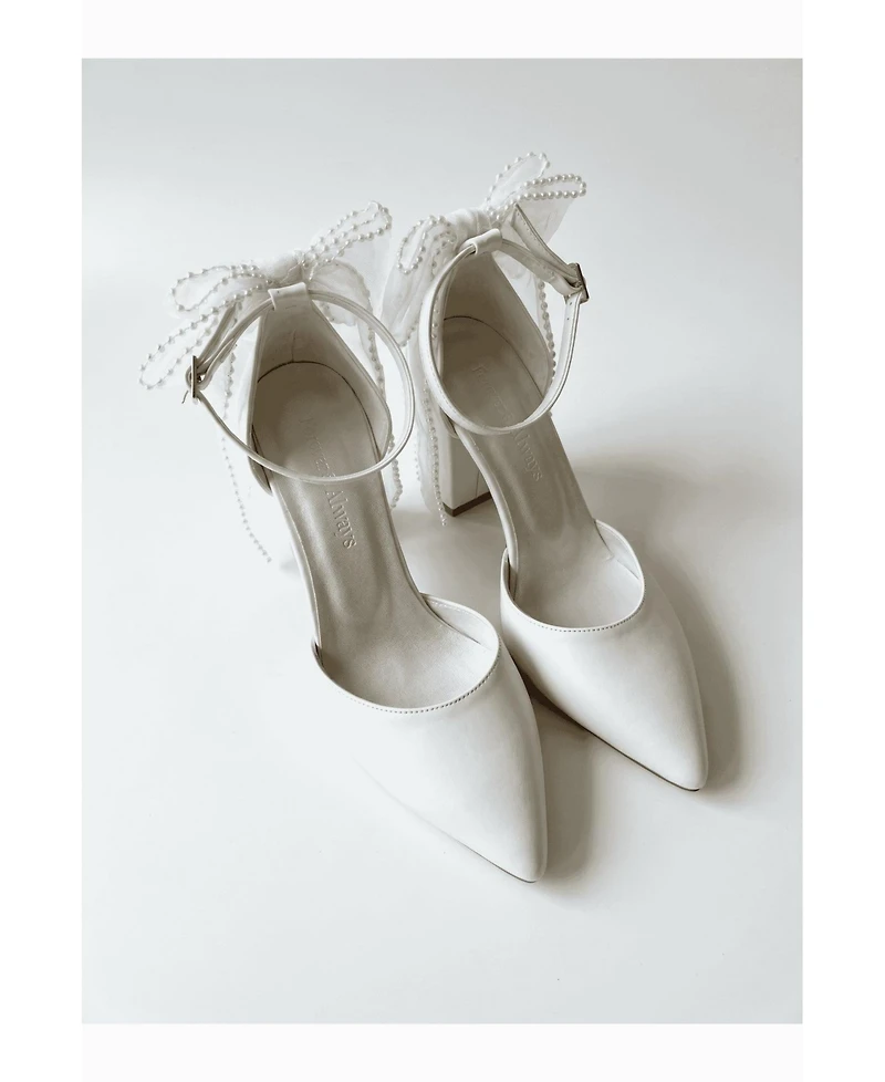Forever and Always Shoes Women's Elvienne Pointed Toe Block Heel Bridal Sandal