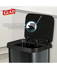 Glad Step Trash Can, Soft Close Lid Bin with Odor Protection, 13 Gallon, Pewter
