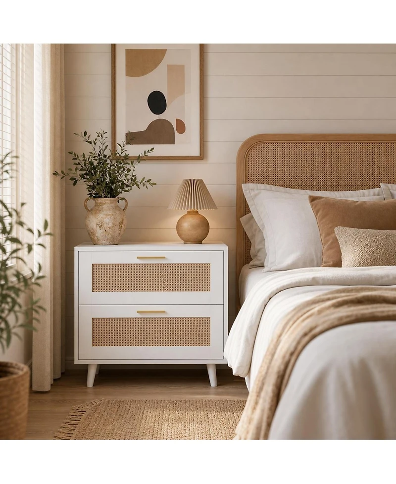 Rattan Nightstand with Charging Station