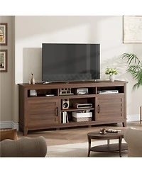 63" Farmhouse Tv Stand with Adjustable Shelves and Cabinet Doors, Entertainment Center for Living Room,Brown