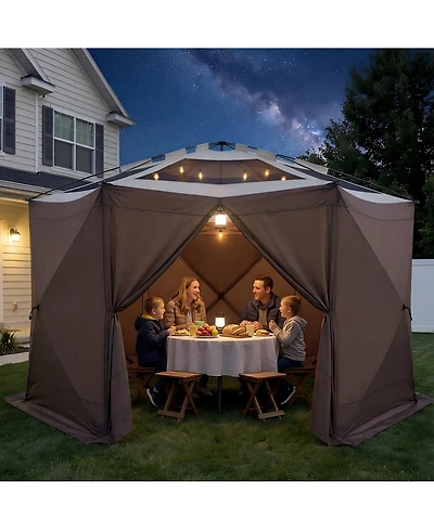 13 x Ft Hexagonal Pop Up Gazebos with Mosquito Netting, Outdoor Screen House Canopy for Patio, Camping, Backyard, Green/Khaki