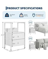 16 x 12 x 24 in Nightstand with 2 Drawers and Shelf, Engineered Wood Metal Frame Bedside Table for Bedroom Living Room, White