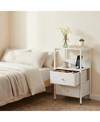 16 x 12 x 24 in Nightstand with 2 Drawers and Shelf, Engineered Wood Metal Frame Bedside Table for Bedroom Living Room, White