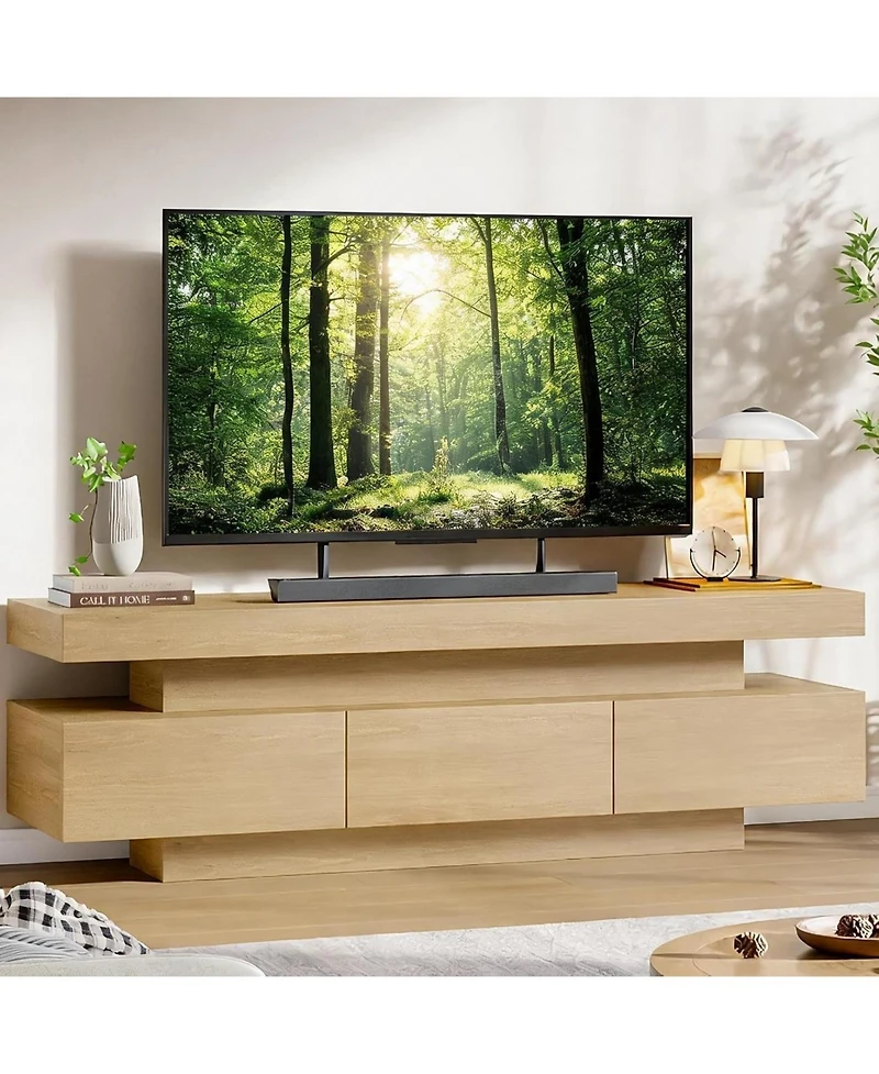 60" Mid-Century Modern Tv Stand for 65" TVs with Drawer and Open Shelves