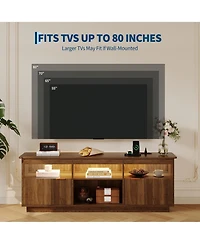 70"Mid Century Modern Fluted Tv Stand with Storage, for TVs Up to 80", Power Outlet, Led Light, Wood Media Console for Living Room