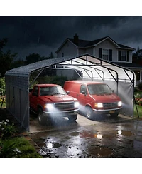 20' x 20' Hardtop Carport with Steel Roof and Solar Light, Heavy Duty Vehicle Shelter for Parking Patio Driveway, Dark Gray