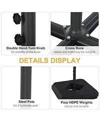 Outsunny 4-Piece Outdoor Patio Offset Umbrella Base Stand Weight Holder w/ Cross Base for Powerful Support, 158lbs Sand or 132lbs Water Filled, Black