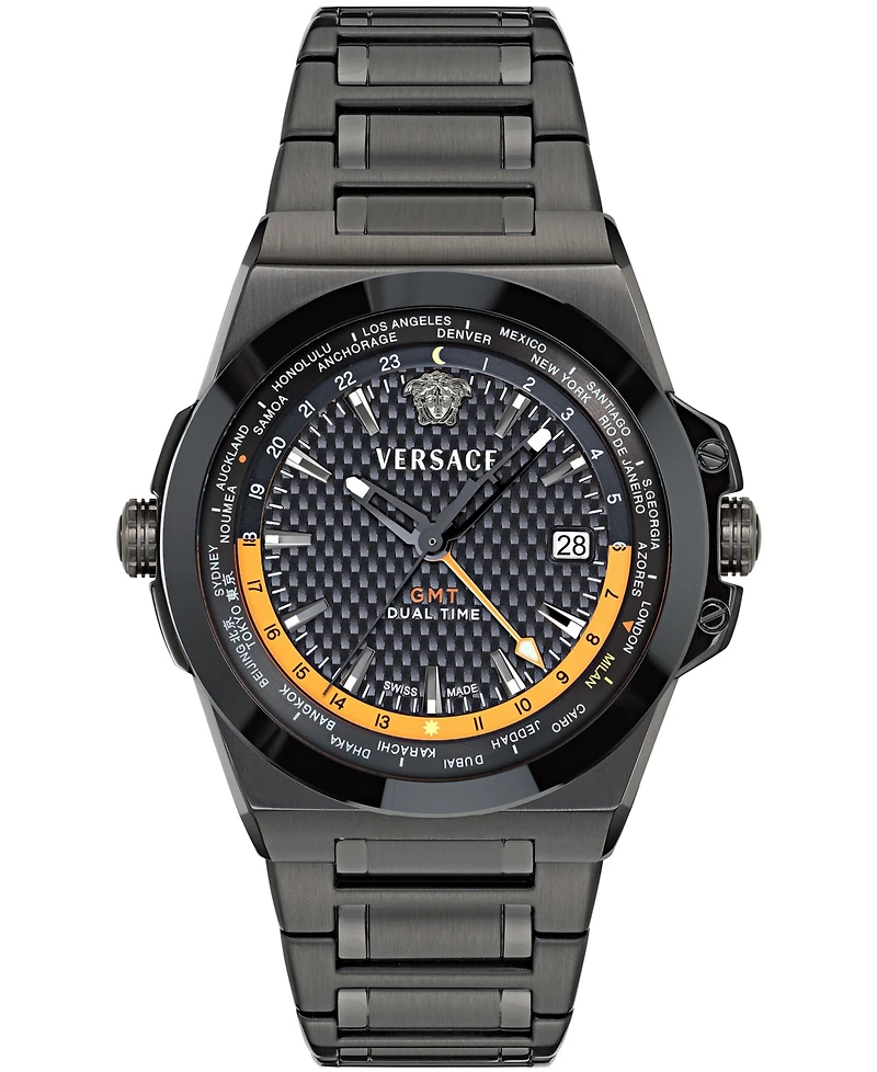 Versace Men's Greca Reaction Gmt Ip Yellow Gold Stainless Steel Bracelet Watch 41mm
