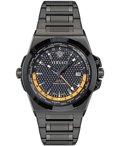 Versace Men's Greca Reaction Gmt Ip Yellow Gold Stainless Steel Bracelet Watch 41mm