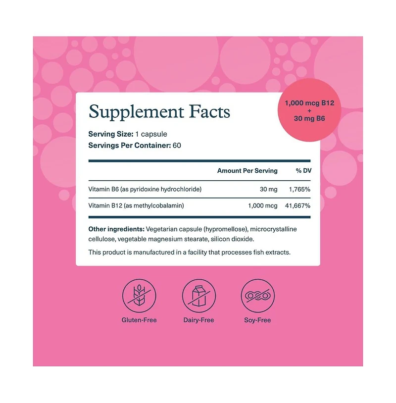 Youtheory Vitamin B12 B6, Daily Energy and Brain Support Supplement, Vegetarian Capsules, 60