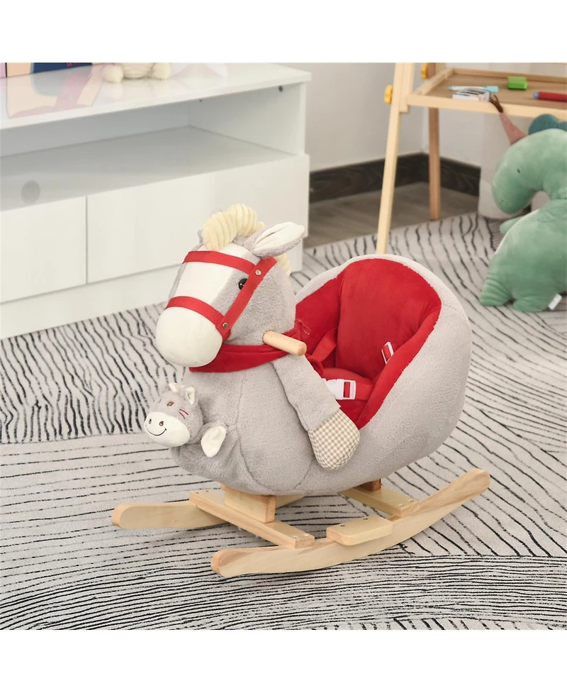 Yobtop Rocking Horse Plush Fabric Lullaby Ride-On with Hand Puppet, Ages 1+