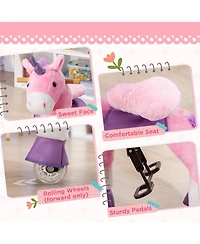 Yobtop Walking Plush Unicorn Ride-On Rocking Horse, 176 lbs Capacity, Ages 3+