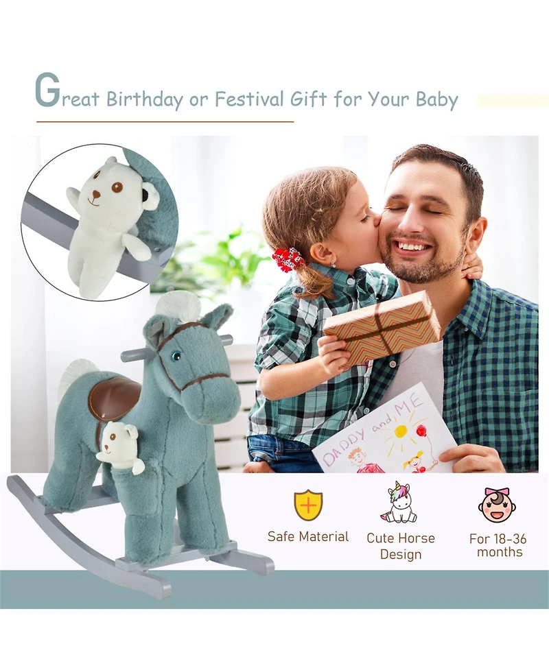 Yobtop Plush Ride-On Rocking Horse with Realistic Sounds & Bear Toy, 66 lb Capacity, Ages 3+