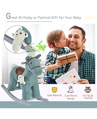 Yobtop Plush Ride-On Rocking Horse with Realistic Sounds & Bear Toy, 66 lb Capacity, Ages 3+