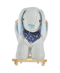 Yobtop Kids Ride-On Rocking Horse Toy Bunny Rocker with Fun Play Music, Soft Plush Fabric, Sturdy Wood Base, for Children