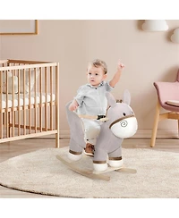 Yobtop Kids Plush Rocking Donkey with Sound, Wooden Base Seat, Safety Belt, Toddler Rocker Toy