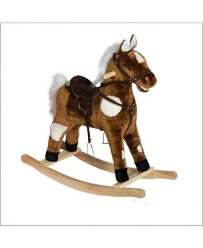 Yobtop Kids Plush Rocking Horse Toy Toddler Ride On Pony With Tail Wagging Music Soft Plush Body Sturdy Metal Frame Safe Rocking