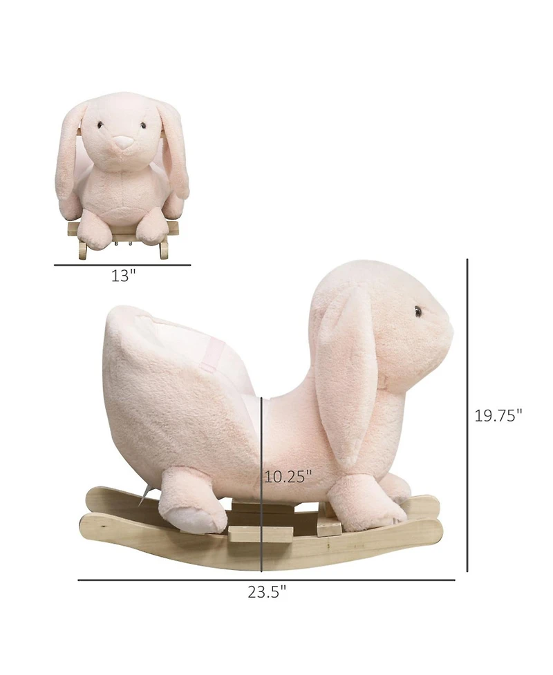Yobtop Bunny Rocking Horse - Rabbit Wooden Plush Ride-on Toy with Sound Button, Seat Belt and Handlebars, Solid Steel Frame