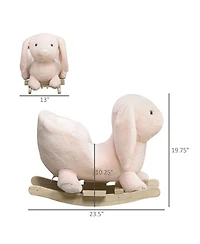 Yobtop Bunny Rocking Horse - Rabbit Wooden Plush Ride-on Toy with Sound Button, Seat Belt and Handlebars, Solid Steel Frame