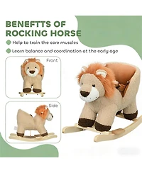 Yobtop Lion Wooden Plush Rocking Horse with Roaring Sound, Ages 3-4