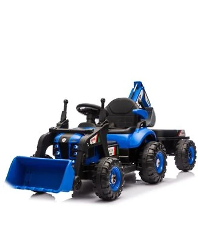 Yobtop 24v Kids Ride On Electric Tractor 4 In 1 Construction Attachments Toy Parent Remote Control 3 Speed Adjustable Built In Music Player