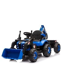 Yobtop 24v Kids Ride On Electric Tractor 4 In 1 Construction Attachments Toy Parent Remote Control 3 Speed Adjustable Built In Music Player