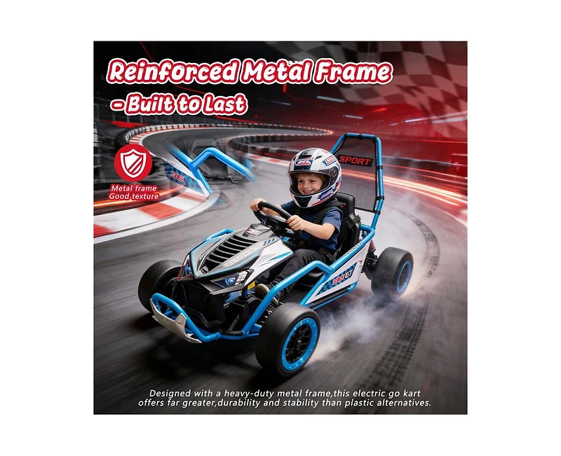Yobtop 24V Kids Drift Go Kart with Roll Cage, 110 lbs Capacity, Ages 6+
