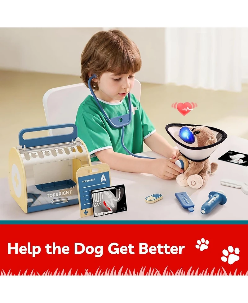 Top Bright Kids Wooden Doctor and Dog Vet Pretend Play Set with Costume