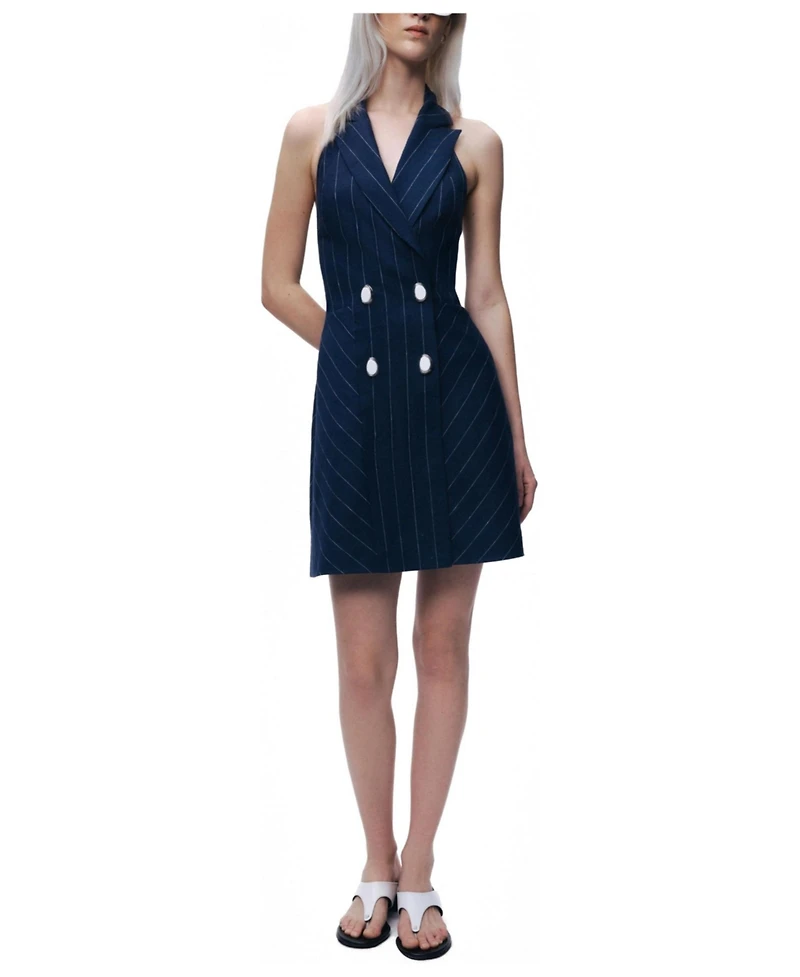 Nocturne Women's Pinstripe Double-Breasted Halter Mini Dress