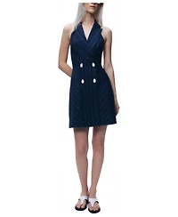 Nocturne Women's Pinstripe Double-Breasted Halter Mini Dress