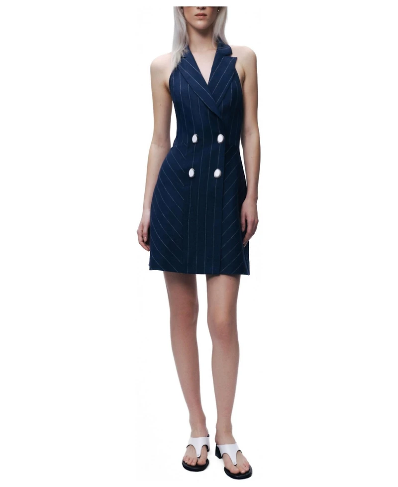 Nocturne Women's Pinstripe Double-Breasted Halter Mini Dress