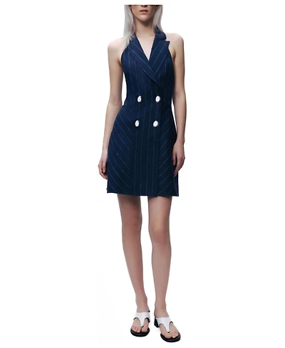 Nocturne Women's Pinstripe Double-Breasted Halter Mini Dress