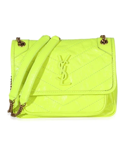 Pre-Owned Saint Laurent Yellow Crinkled Calfskin Matelasse Baby Niki Chain Satchel