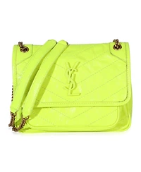 Pre-Owned Saint Laurent Yellow Crinkled Calfskin Matelasse Baby Niki Chain Satchel