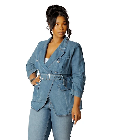 Buxom Couture Plus Belted Denim Blazer