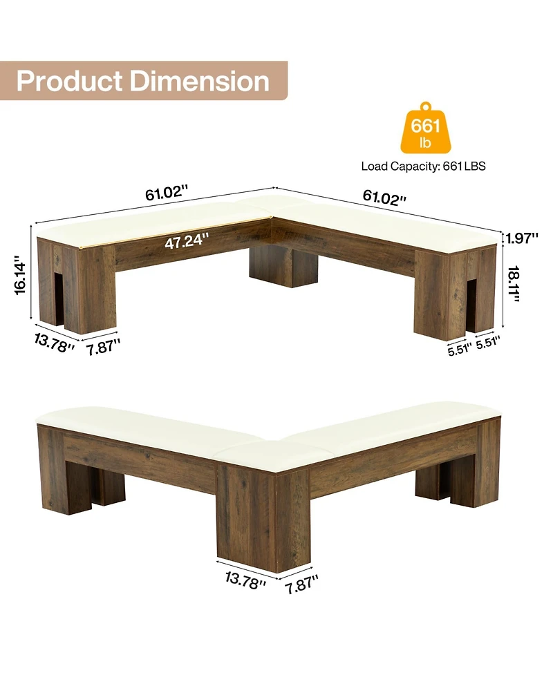 Tribesigns L-Shaped Bench with Cushion, 61-Inch Corner Dining Bench