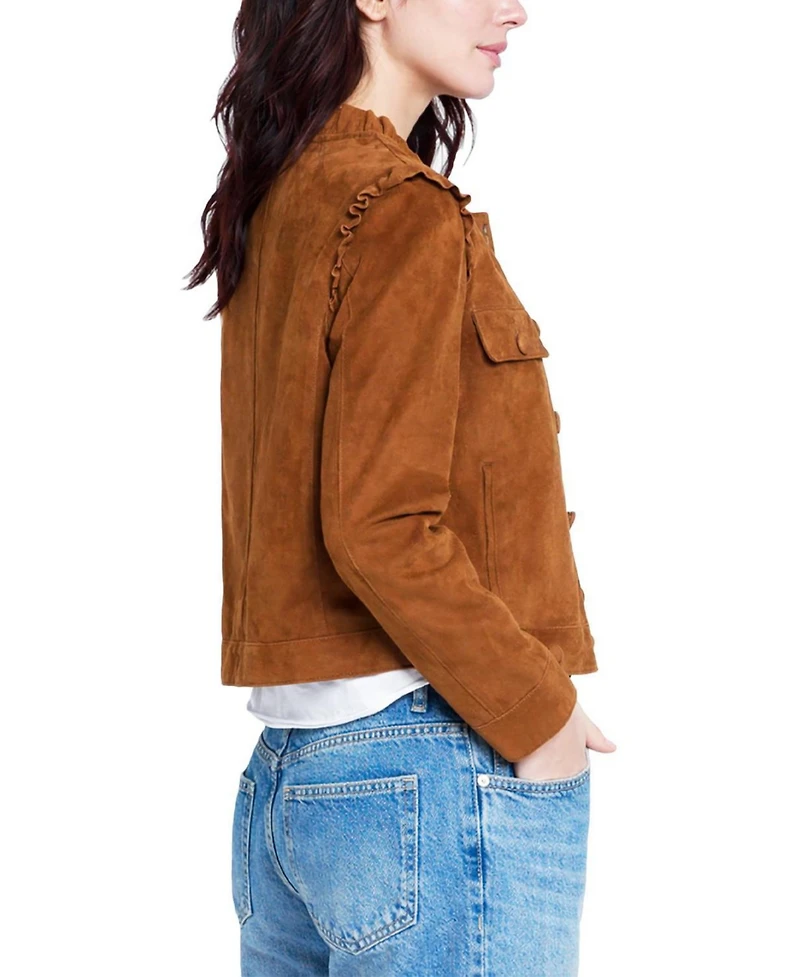 Central Park West Women's Odessa Cropped Ruffled Suede Jacket