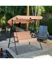 Clihome Loveseat Cushioned Patio Steel Frame Swing Glider