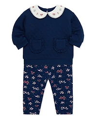 Little Me Baby Girls' White Collar Sweatshirt and Floral Leggings, 2-Piece Set