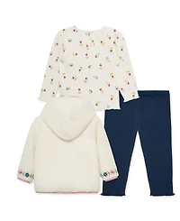 Little Me Baby Girls' Sherpa Jacket, Floral Print Top and Pants, 3-Piece Set