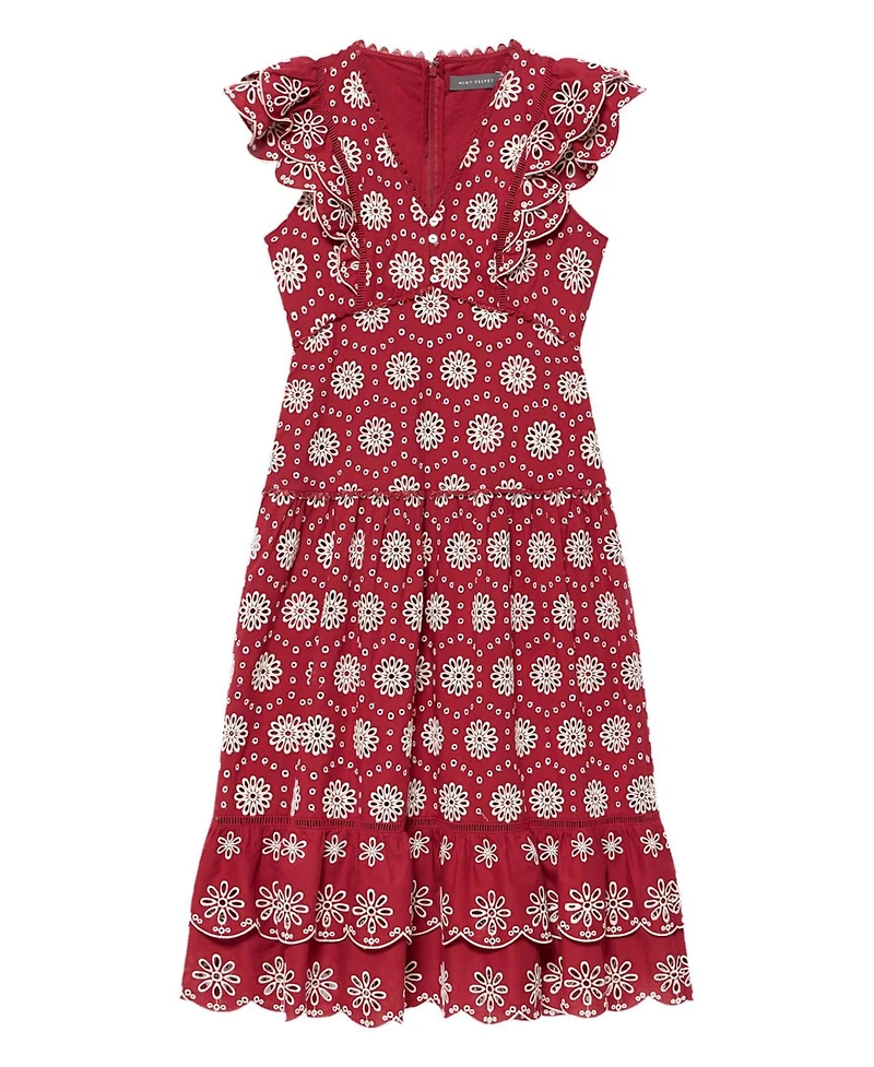 Mint Velvet Women's Cotton Broderie Drop Waist Midi Dress