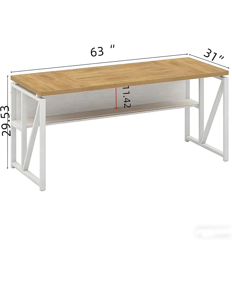 Tribesigns 63" Computer Desk with Bottom Shelf, Light Oak